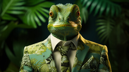 A frog wearing a suit and tie. The frog is wearing a tie and a suit, and it looks like it is posing...