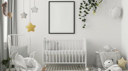 Mock up frame, lovely children room, home interior, 3dender - obrazy, fototapety, plakaty