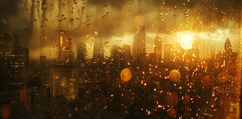 As the sun begins to peek through the clouds the city takes on a magical quality with raindrops catching the light and creating a glittering wonderland.