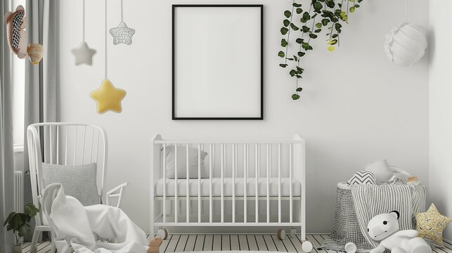 Mock up frame, lovely children room, home interior, 3dender