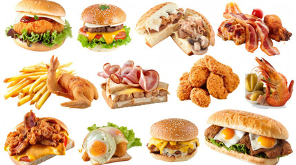 Assorted fast food items isolated on white