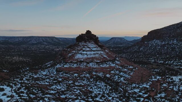 Sedimentary Rock Of  Bell Rock Butte During Winter In Sedona, Arizona, USA. Aerial Drone Shot