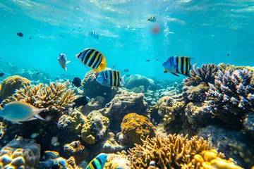 Photo sur Plexiglas Turquoise Photo coral reef with fish blue sea underwater scene
