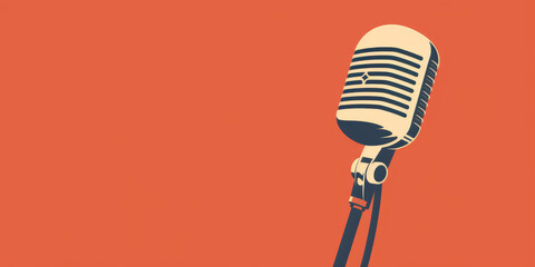 Vintage Microphone on Orange Background in Retro Style