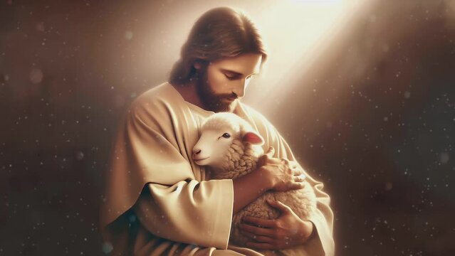 Jesus hugging the lamb