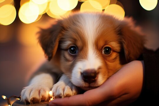 Puppy Love: Close-up of hands holding a puppy.