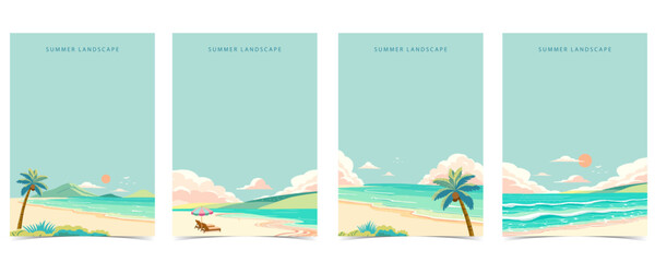 beach background with sea,sand,sky.illustration vector for a4 page design