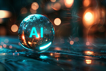 A magical orb with text AI - obrazy, fototapety, plakaty