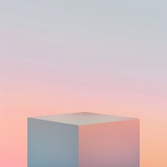 Elegant Geometric 3D Cube in Serene Pastel Gradient Background for Concept or Idea Showcase