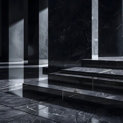 Elegant Monochromatic Staircase with Dramatic Lighting and Geometric Design