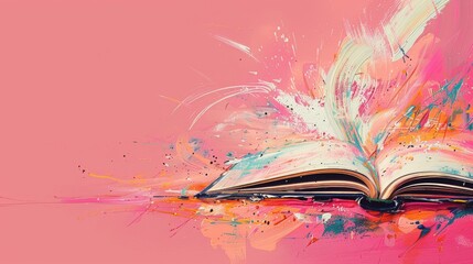 Explosive Color Burst Emerging from Open Book on Pink Background