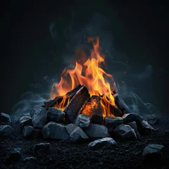 Zelfklevend Fotobehang a flame with coals in the dark © Zahid