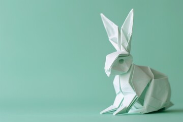 origami Rabbit on pastel green background