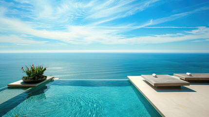 Fototapeta na wymiar A pool with a stunning mesmerizing ocean view