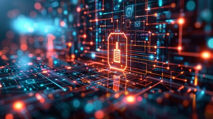 Fototapeta na wymiar A futuristic digital security concept with advanced encryption algorithms and futuristic technology symbols 