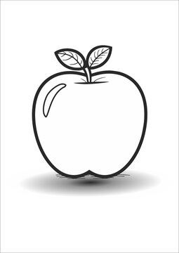 black and white picture of an apple for children's coloring book
