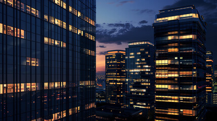 Urban Skylines: Nighttime Glow of Corporate Towers