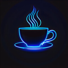 Vibrant Blue Neon Teacup Icon: Illuminate Your Design Palette with Azure Elegance(Generative AI)