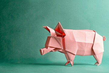 origami Pig on pastel green background