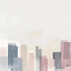 Elegant Cityscape With Towering Skyscrapers and Vibrant Skyline Against Soft Pastel Tones