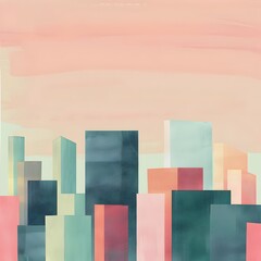 Vibrant Geometric Cityscape with Architectural Shapes and Gradients