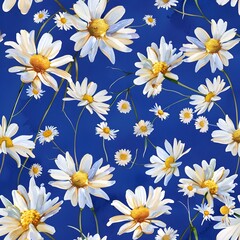 Charming White Daisies Blooming on Vibrant Blue Background