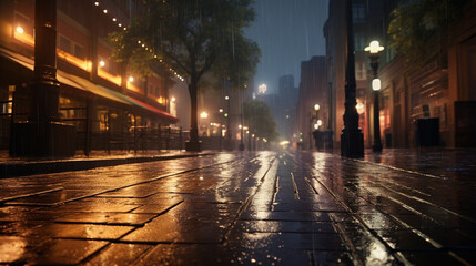 Urban_street_in_the_rain_with_city_lights_reflecting_on road 