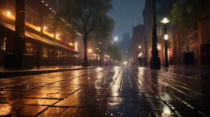 Fotobehang Urban_street_in_the_rain_with_city_lights_reflecting_on road  © Sheh