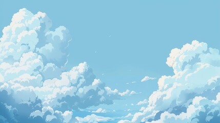 A minimalist sky with scattered fluffy clouds, symbolizing freedom and lightness. Generative AI