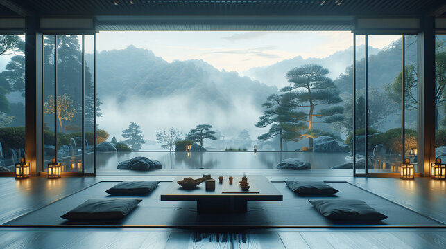 Tranquil Traditional Japanese Room with Zen Garden View