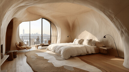 Modern Interior Design of Curved Bedroom with City View