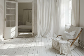 Capture the essence of modern simplicity and comfort in this Scandinavian-designed room. AI generative.