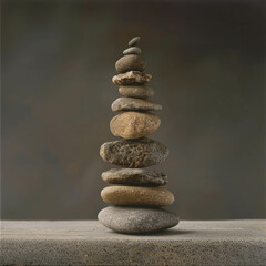 Explore the artistic essence of simplicity and balance in this photograph featuring a unique stone arrangement. AI generative.