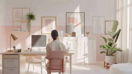 Discover the elegance of a professional ambiance captured in this photorealistic panoramic workspace image. AI generative.