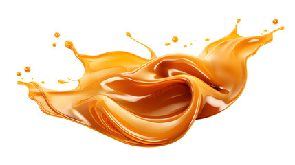 Pouring sweet caramel sauce on white and transparent background - obrazy, fototapety, plakaty
