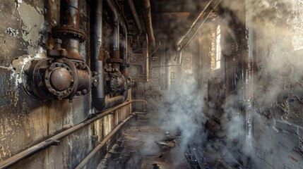 Rusty pipes and pipes release a hiss of steam creating a haunting soundtrack to the forgotten tales of the citys back alleys. Shadows dance along the walls hinting at the