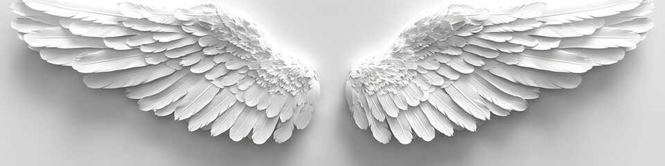 An angel wings with white feathers isolated on white background - a symbol of protection and spirituality, suitable for religious, fantasy, and elegant decorations.