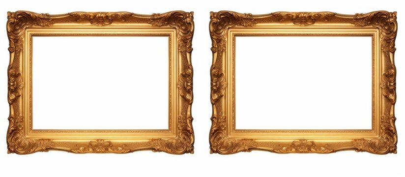 Two brown wood picture frames, one square and one rectangle, featuring a pattern of tints and shades on a beige background, showcasing symmetry and symbol in visual arts