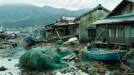 After the tragedy The same village with fishing nets tangled and boats overturned a somber reminder of the destruction caused by the tsunami.