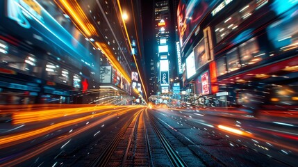 Dynamic urban lights, long exposure reveals swirling trails in the night, an abstract vision of speed and movement, AI Generative - obrazy, fototapety, plakaty