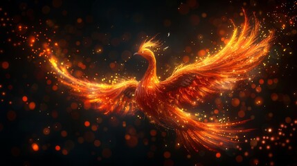 Fiery phoenix rebirth, 3D firebird illustration, ashes rise, mythical blaze, eternal flame, legendary, AI Generative