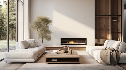 Interior composition of modern elegant living room with sophisticated setting 