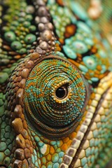 Macro shot of a chameleon's skin, highlighting its color-changing texture and intricate pattern, AI Generative