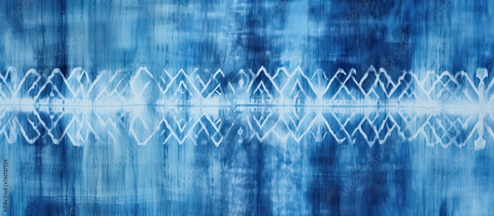 Fototapete The electric blue background with a white pattern represents the perfect symmetry of engineering and science. The liquid reflects like water, the font and graphics creating a mesmerizing pattern