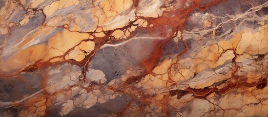 An up-close view of a marble slab featuring vibrant red and yellow colors