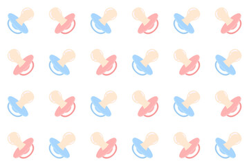 Gender Party Seamless Pattern. Baby Pacifier Repeating Endless Background. Cute Pink and Blue Backdrop.