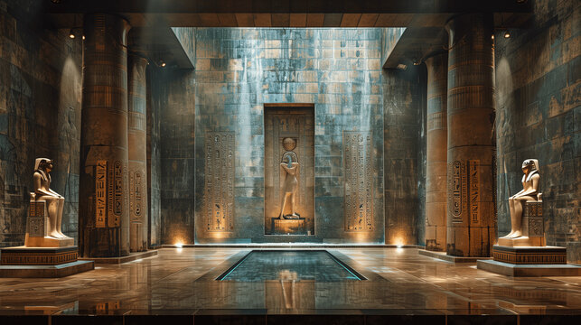 Majestic Pharaoh Statue in Ancient Egyptian Temple Hall