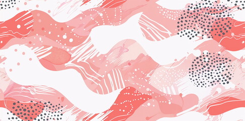 Seamless Pattern with abstract dotted organic waves in pink and white colors. For graphic design, printing, card, poster, interior, packaging, paper