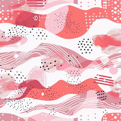 Seamless Pattern with abstract dotted organic waves in pink and white colors. For graphic design, printing, card, poster, interior, packaging, paper