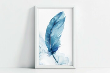 Serene Blue Feather Art on white background